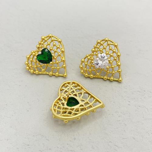 Cubic Zirconia Micro Pave Brass Earring Heart 18K gold plated micro pave cubic zirconia & for woman & hollow nickel lead & cadmium free Sold By Pair
