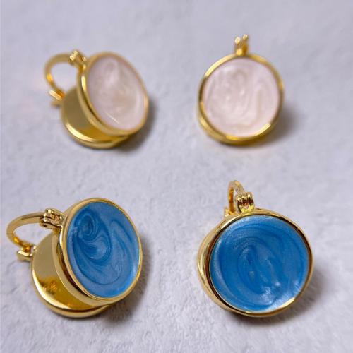 Brass Leverback Earring Round 18K gold plated fashion jewelry & for woman & enamel nickel lead & cadmium free Sold By Pair