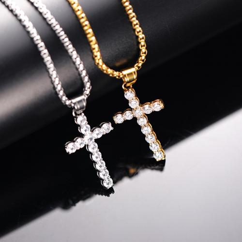 Couple Necklace Titanium Steel Cross fashion jewelry & Unisex & with rhinestone Length Approx 60 cm Sold By PC