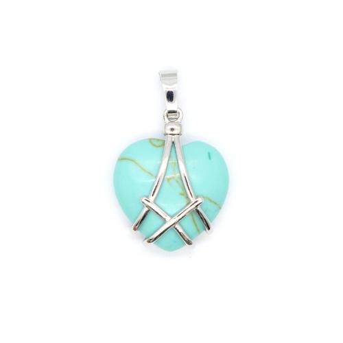 Gemstone Pendants Jewelry Natural Stone with Brass Heart silver color plated DIY Sold By PC