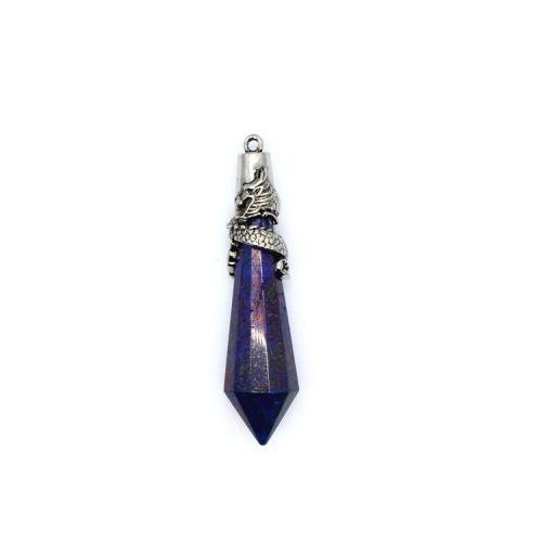 Gemstone Pendants Jewelry Natural Stone with Brass Conical silver color plated DIY Sold By PC