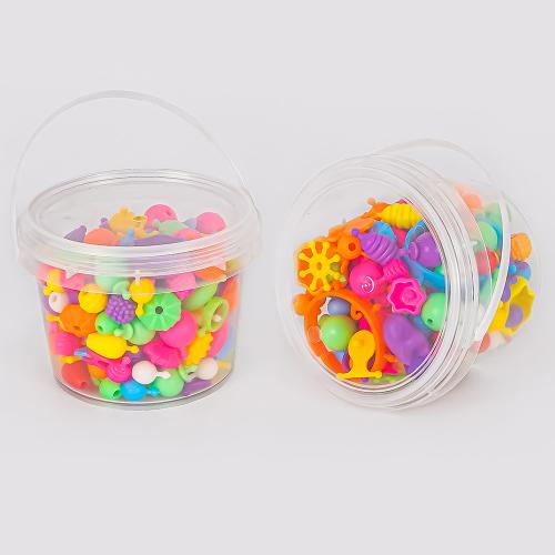 Børn DIY snor perler sæt, Termoplastisk gummi, med plastik spand, Kolonne, du kan DIY, blandede farver, 115x93mm, 160pc'er/Box, Solgt af Box