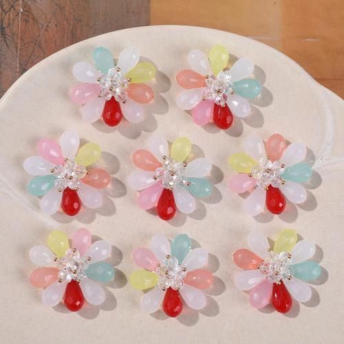 Hair Accessories DIY Findings Crystal with Glass Flower multi-colored 36mm Sold By PC