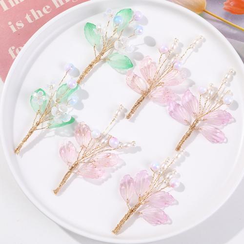 Hair Accessories DIY Findings, Lampwork, with Glass Beads & brass wire, Flower, more colors for choice, 82x47mm, Sold By PC