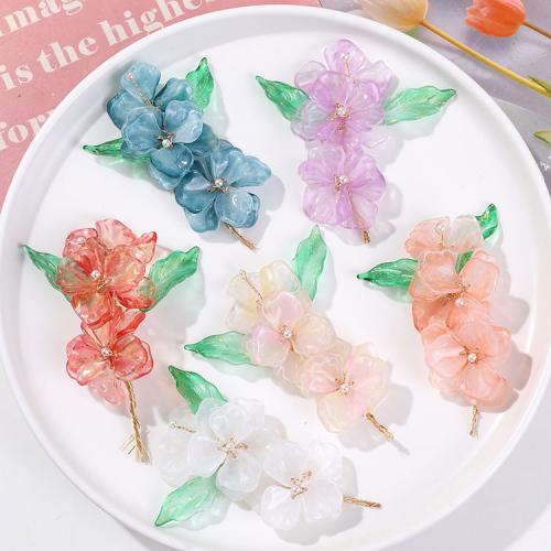 Hair Accessories DIY Findings, Lampwork, with Glass Beads & brass wire, Flower, more colors for choice, 80x55mm, Sold By PC
