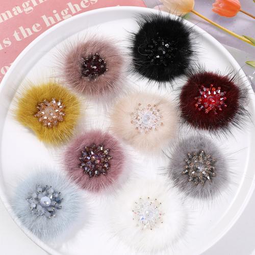 Hair Accessories DIY Findings Plush with Crystal Round 50mm Sold By PC