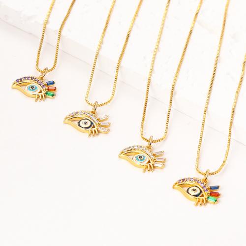 Evil Eye Jewelry Necklace Brass plated micro pave cubic zirconia & for woman & enamel Length Approx 41-50 cm Sold By PC