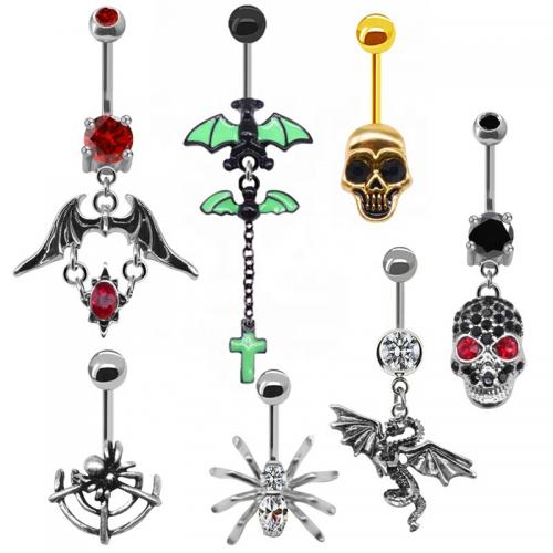 316L Stainless Steel Belly Ring with Zinc Alloy plated Unisex & enamel & with rhinestone Sold By PC