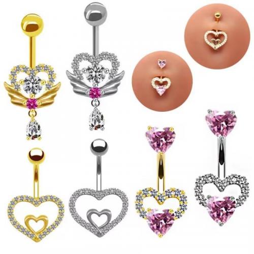 316L Stainless Steel Belly Ring plated Unisex & with rhinestone Sold By PC