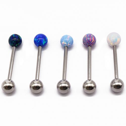 316L Stainless Steel tongue ring with Opal & Zinc Alloy Round fashion jewelry & Unisex rod size round length 5mm Sold By PC