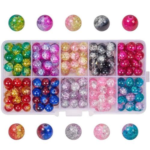 Fashion Glass Beads, with Plastic Box, Round, DIY & crackle, mixed colors, 8x8mm, Hole:Approx 1.3mm, Sold By Box