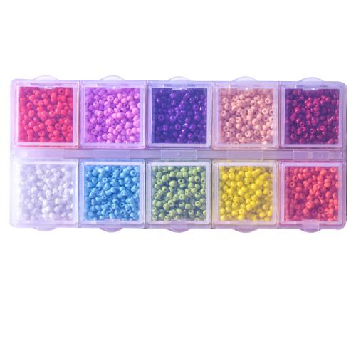Smíšené Skleněné perličky, Sklo, s Plastový box, Kolo, vypalovací lak, DIY & 10 článků & různé velikosti pro výběr, smíšené barvy, 134x63x20mm, Prodáno By Box