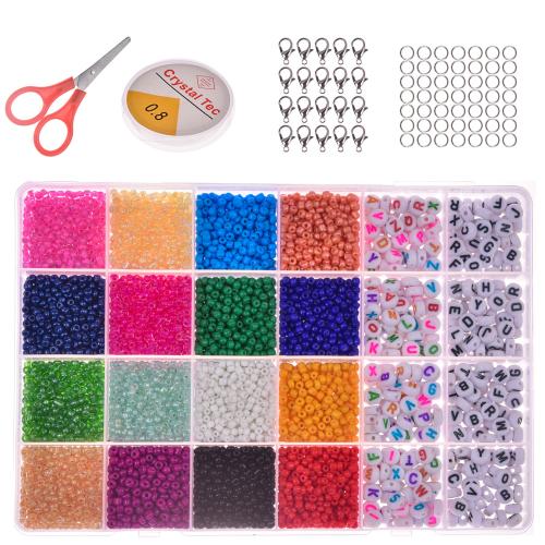DIY Jewelry Supplies Glass with Plastic Box & Crystal Thread & Zinc Alloy stoving varnish 24 cells mixed colors Sold By Box