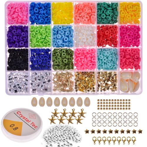 DIY Κοσμήματα Προμήθειες, Polymer Clay, με Πλαστικό κουτί & Κρυστάλλινα Νήμα & Κράμα ψευδάργυρου, μικτά χρώματα, 195x135x22mm, Sold Με Box