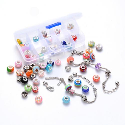 Acrylic Bracelet Kit with Plastic Box & Brass & Zinc Alloy silver color plated DIY mixed colors Sold By Box