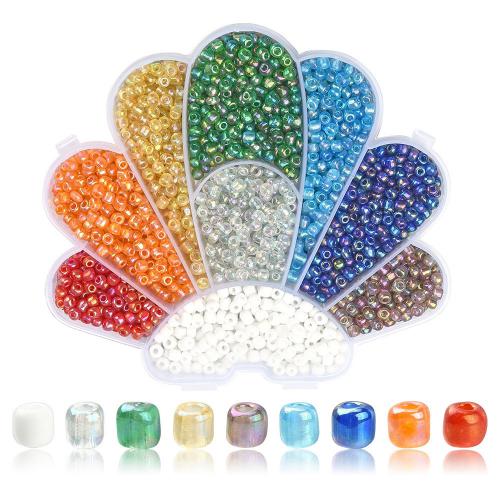 Glas Bead, med Plastlåda, Shell, 9 kontakt ls & DIY, blandade färger, 130x128x23mm, Ca 1730PC/Box, Säljs av Box