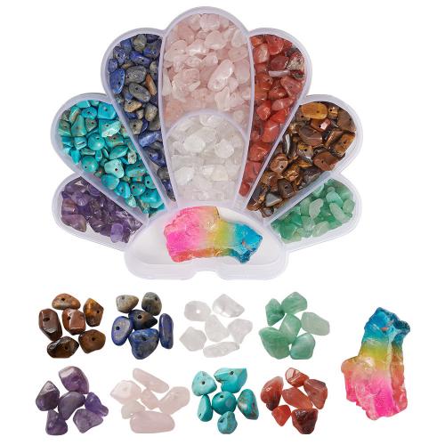misto de pedras semi-preciosas grânulos, miçangas, with Caixa plástica, Ostra, 9 células & DIY, cores misturadas, 130x128x23mm, vendido por box