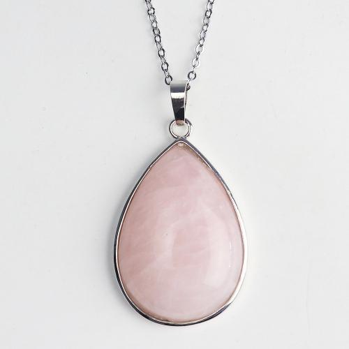 Natural Gemstone Necklace Natural Stone with Brass Teardrop fashion jewelry Length 45 cm Sold By PC