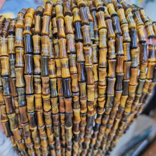 Tiger Eye Beads, Bambus, du kan DIY, gul, 5x12mm, Ca. 28pc'er/Strand, Solgt af Strand