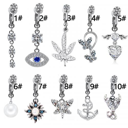 Zinc Alloy Belly Ring with 316L Stainless Steel plated Unisex & micro pave cubic zirconia belly ring  length 10-35mm Sold By PC