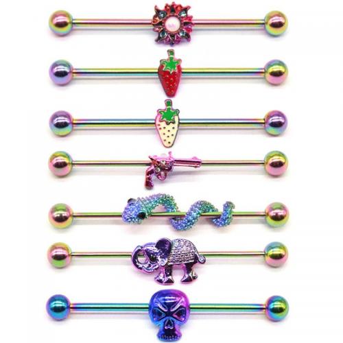 316L Stainless Steel Piercing Earring plated Unisex & enamel & with rhinestone rod size round length 5mm Sold By PC