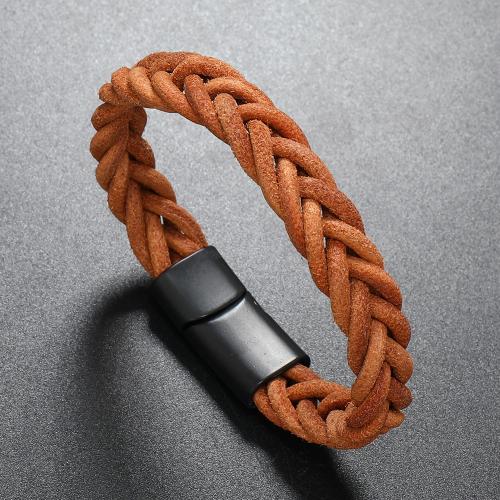 Leather Cord Bracelet Zinc Alloy with leather cord handmade fashion jewelry & for man camel nickel lead & cadmium free Length Approx 21 cm Sold By PC