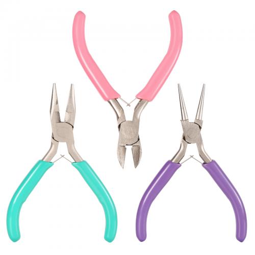 Jewelry Plier Carbon Steel with Plastic three pieces & DIY mixed colors Sold By Set