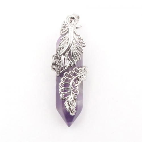 Gemstone Pendants Jewelry Natural Stone with Brass Phoenix silver color plated DIY nickel lead & cadmium free Sold By PC