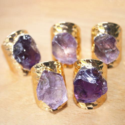Natural Quartz Finger Ring Brass with Amethyst silver color plated Adjustable & fashion jewelry & for woman nickel lead & cadmium free inner+ ~20mm Sold By PC