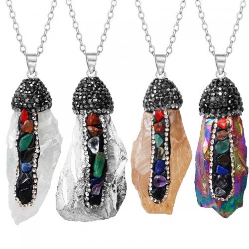 Quartz Gemstone Pendants with Gemstone Chips silver color plated DIY & with rhinestone nickel lead & cadmium free The size of the pendant is about 15-30mm wide and 35-70mm long. Sold By PC