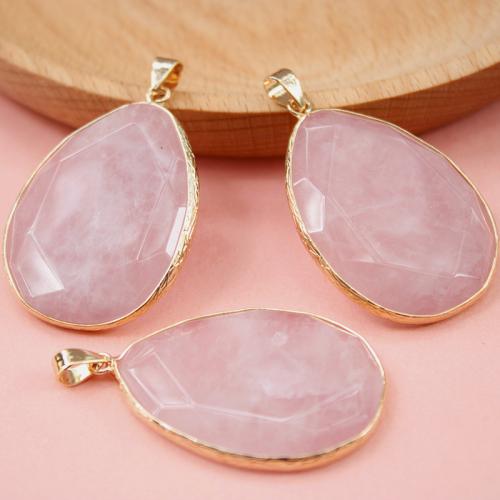 Quartz Gemstone Pendants Rose Quartz Teardrop gold color plated DIY pink Sold By PC