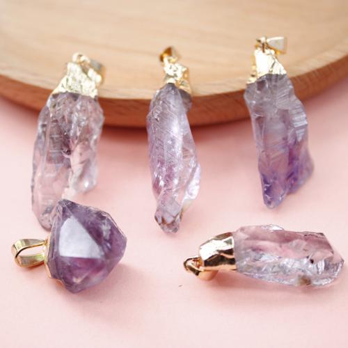 Quartz Gemstone Pendants Amethyst irregular plated DIY The size of the pendant is about 20-50mm Sold By PC