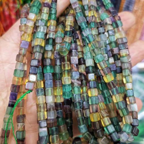Fluorit Beads, Square, du kan DIY, blandede farver, 4x4mm, Ca. 92pc'er/Strand, Solgt af Strand