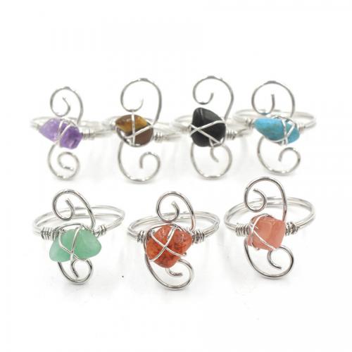 Natural Gemstone Finger Ring Natural Stone with Brass & Zinc Alloy fashion jewelry The ring diameter is about 18mm Sold By PC