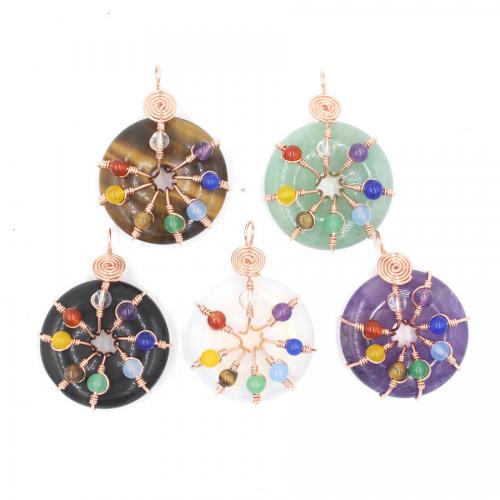 Gemstone Pendants Jewelry Natural Stone with Brass & Zinc Alloy Round DIY nickel lead & cadmium free Sold By PC