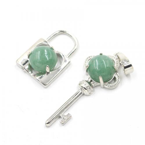 Gemstone Pendants Jewelry Natural Stone with Brass & Zinc Alloy Lock and Key 2 pieces & DIY The lock is about and the key is about Sold By Set