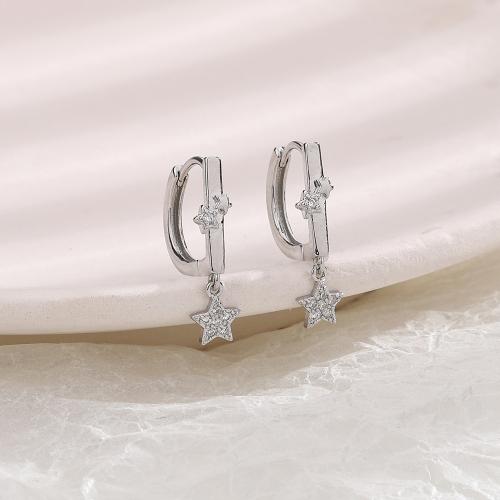 Cubic Zirconia Micro Pave Brass Earring plated micro pave cubic zirconia & for woman silver color Sold By PC