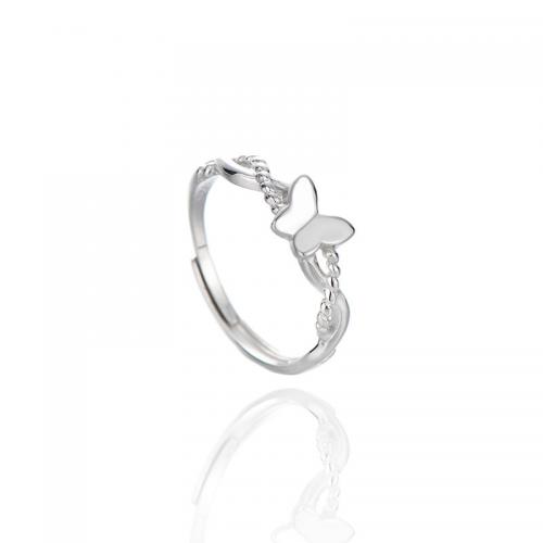 925 Sterling Silver Cuff Finger Ring Butterfly platinum plated Korean style & for woman US Ring Sold By PC
