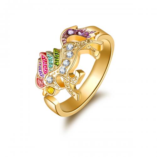 Zinc Alloy Finger Ring Unicorn plated fashion jewelry & for woman & with rhinestone nickel lead & cadmium free Sold By PC