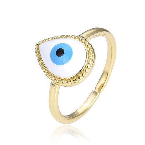 Evil Eye Jewelry Finger Ring Brass Teardrop gold color plated fashion jewelry & evil eye pattern & for woman & enamel nickel lead & cadmium free 13mm Inner Approx 18mm Sold By PC