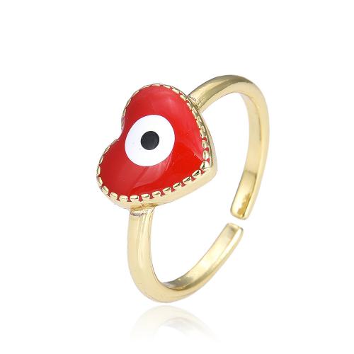 Evil Eye Biżuteria Ring Finger, Mosiądz, Serce, Platerowane w kolorze złota, biżuteria moda & złe oko wzór & dla kobiety & emalia, dostępnych więcej kolorów, bez zawartości niklu, ołowiu i kadmu, średnica wewnętrzna:około 18mm, sprzedane przez PC