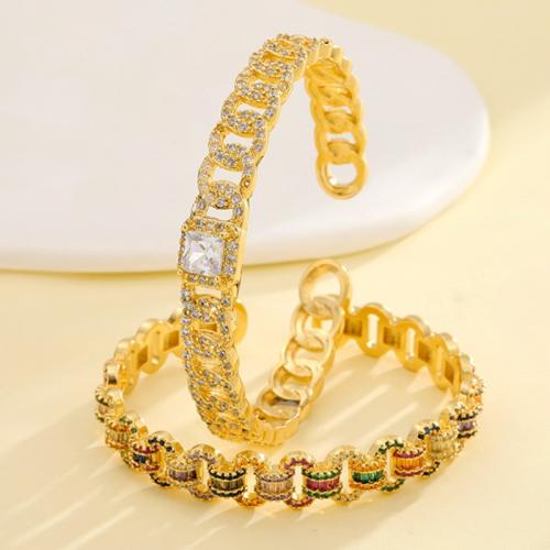 Brass Bracelet & Bangle gold color plated & micro pave cubic zirconia & for woman nickel lead & cadmium free Sold By PC