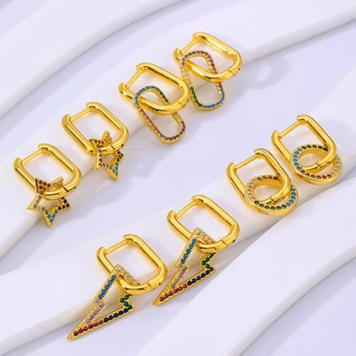 Cubic Zirconia Micro Pave Brass Earring gold color plated & micro pave cubic zirconia & for woman nickel lead & cadmium free Sold By Pair