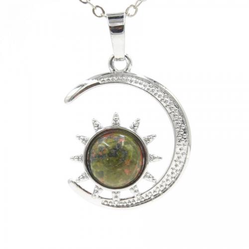 Gemstone Pendants Jewelry Natural Stone with Brass & Zinc Alloy Moon DIY & with rhinestone Sold By PC