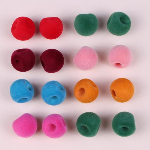 Acryl Schmuck Perlen, mit Beflockung Stoff, rund, DIY, keine, 16.50x16.50mm, Bohrung:ca. 3mm, ca. 10PCs/Tasche, verkauft von Tasche