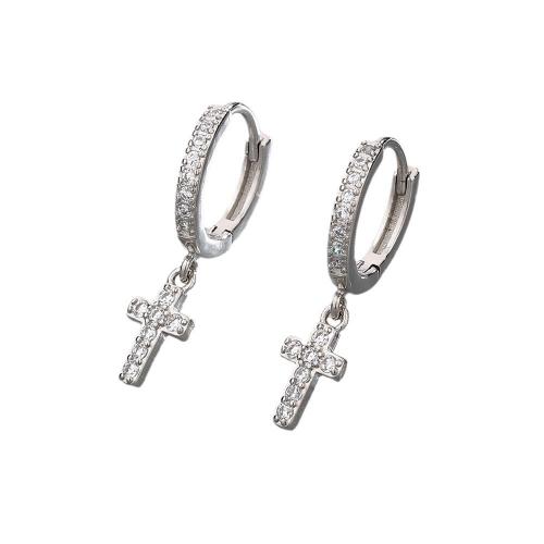 Cubic Zirconia Micro Pave Brass Earring Cross plated micro pave cubic zirconia & for woman About 10 * 6 mm cross 11 mm diameter Sold By Pair