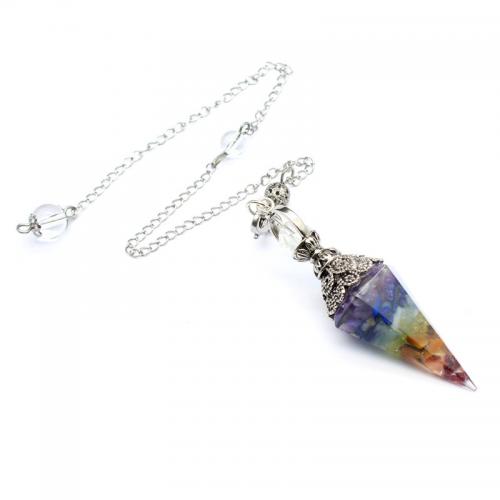 Gemstone Pendants Jewelry Natural Stone Conical silver color plated pendant chain length 20cm Sold By PC
