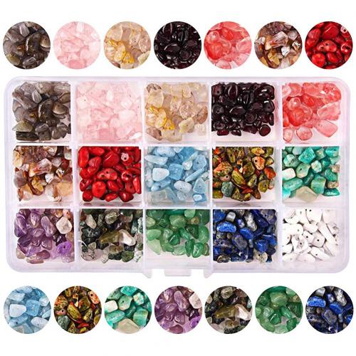 Gemstone Chips Natural Gravel with Plastic Box irregular DIY & 15 cells mixed colors Sold By Box