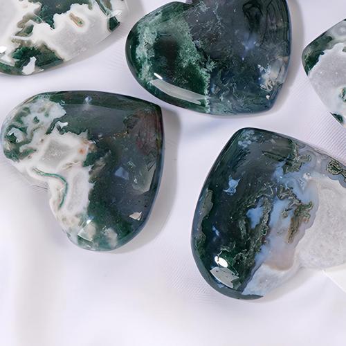 Moss Agate Decoration Heart 55mm Sold By PC