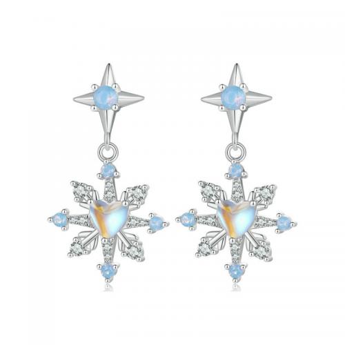 925 Sterling Silver Jewelry Sets, with Moonstone & Opal, Snowflake, platinum plated, fashion jewelry & different styles for choice & micro pave cubic zirconia & for woman, nickel, lead & cadmium free, Sold By PC
